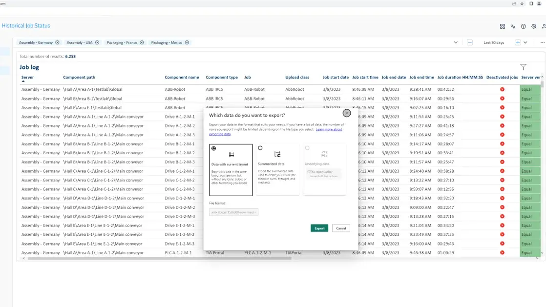 Screenshot historical job status