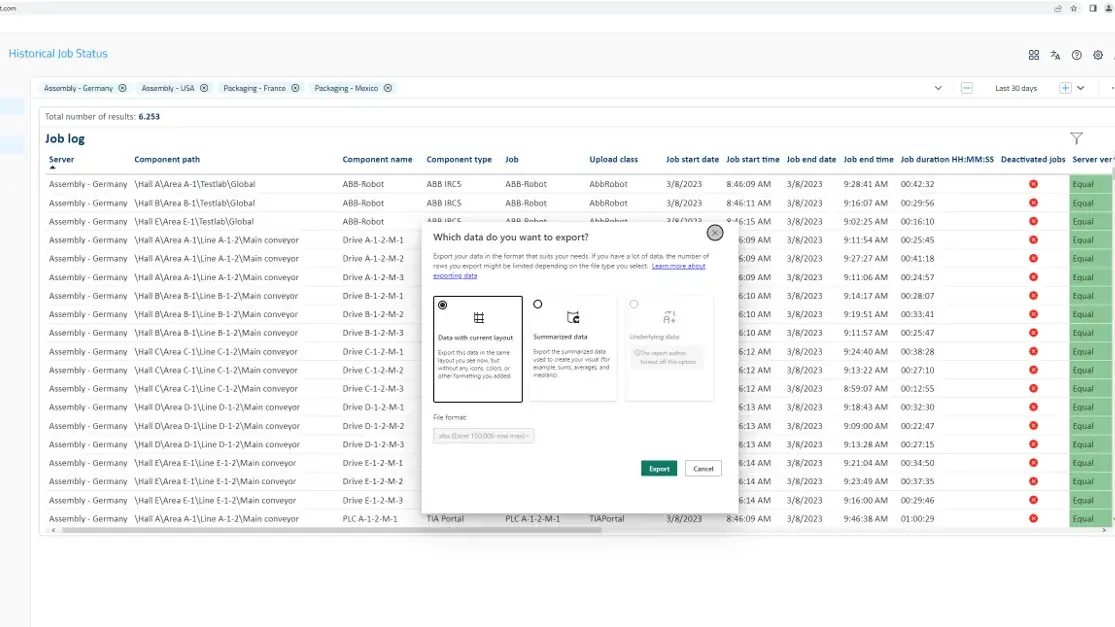 Screenshot historical job status